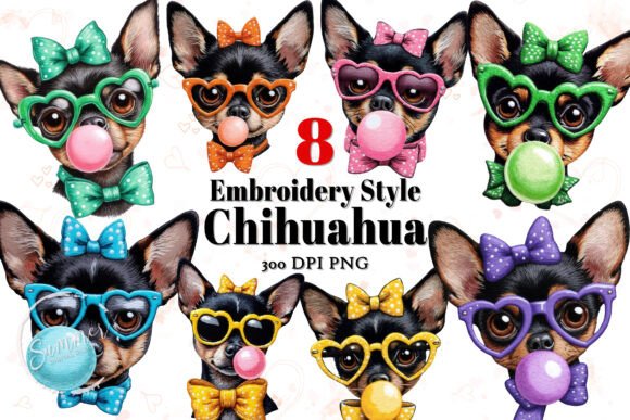 Embroidery Style Chihuahua Clipart: A Playful Seasonal Addition