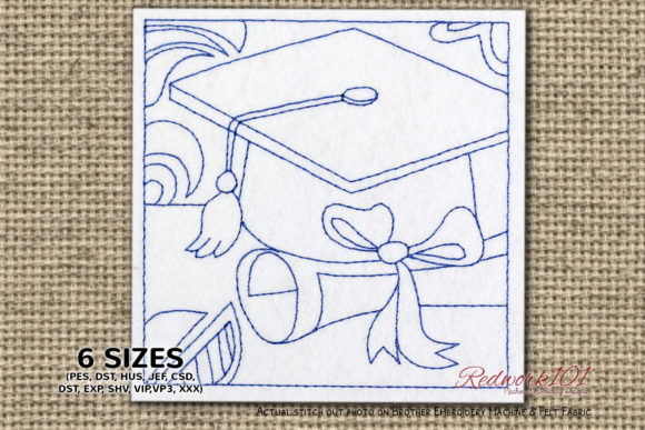 Graduation Cap and Diploma Redwork Review