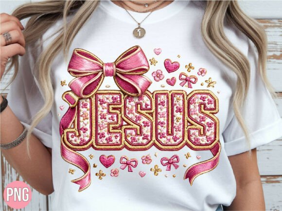 Jesus Embroidery Pink Flower Bow PNG Review for Boutique Sweatshirts