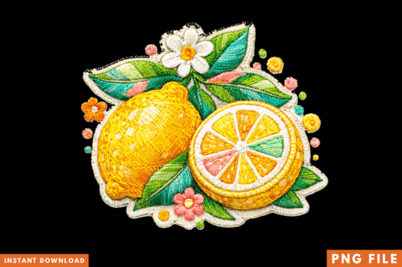 Lemon Blossom Faux Embroidery PNG: A Design Review for Boutique Sweatshirts