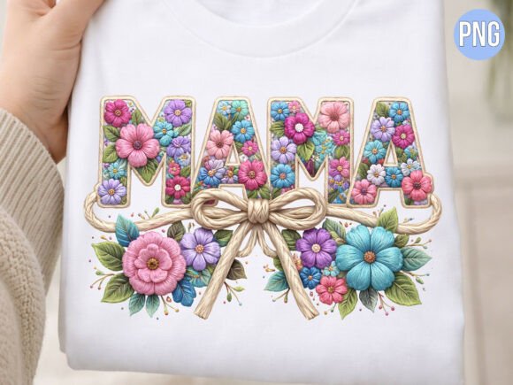 Mama Embroidery Floral Texture PNG for Boutique Sweatshirts