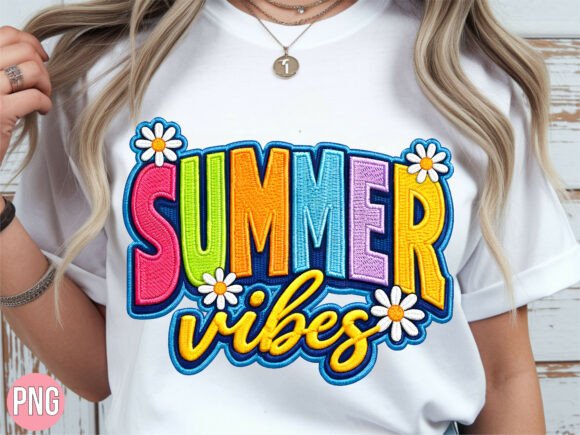 Summer Vibes Daisy Embroidery Shirt PNG Review for Apparel Projects