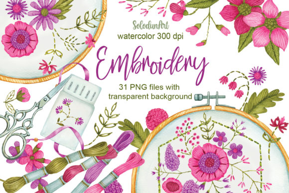 Watercolor Embroidery Clipart Review for Business Use